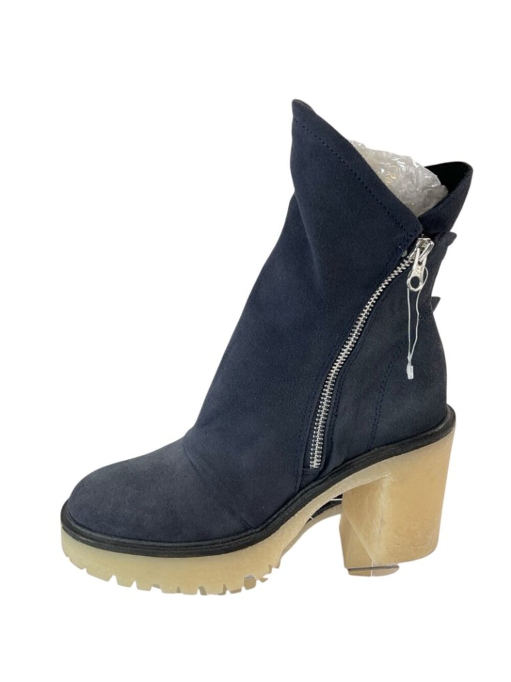 Free People Boots Womens Sz 37.5 Navy Jack Zip Suede Leather Chunk Sole New $198 - Picture 3 of 12